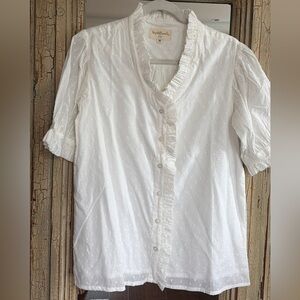 White Ruffle V-Neck Button Front Blouse